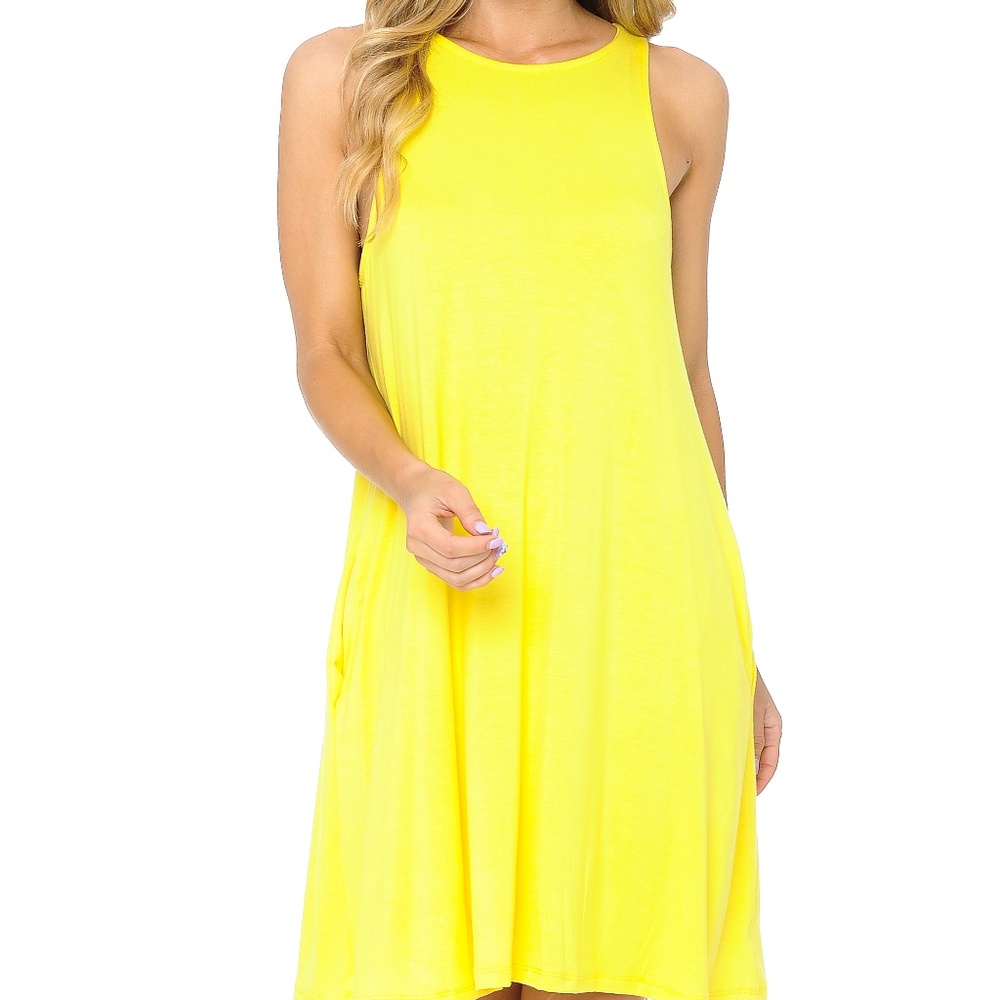 YELLOW SLEEVELESS DRESS WITH POCKETS